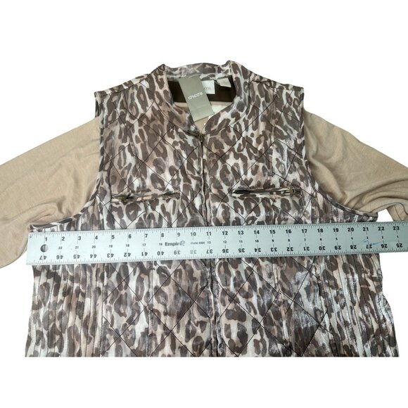 Chicos Leopard Print Puffer Vest with top Womens Large Quilted Classic Preppy - Picture 7 of 16